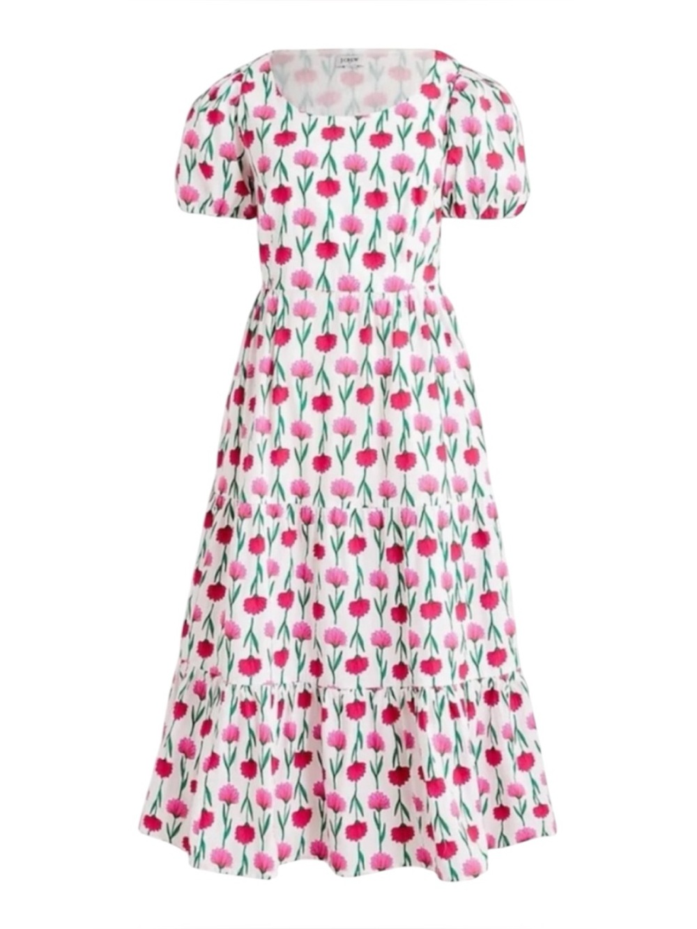 J. Crew Factory White Cotton Tulip Print Midi Dress Size 4